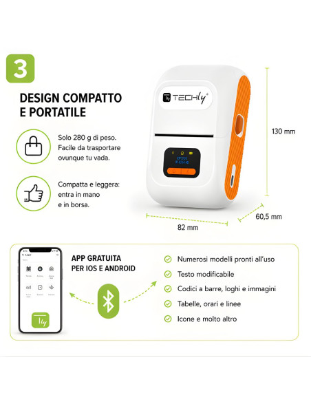 Mini Etichettatrice Stampante Termica Bluetooth C/Display Portatile Ricarica USB-C&trade