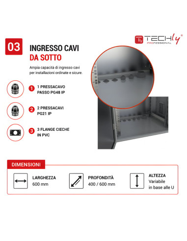 Armadio Rack 19'' Fissaggio a Palo 12U IP66 Porta Cieca Prof. 400 mm Grigio