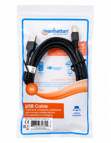 Cavo USB 2.0 A M / B M con Ferrite Doppia Schermatura Nero 3 metri