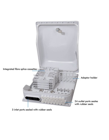 Scatola di Giunzione Fibra Ottica Max. 96 Fibre IP65 per Applicazioni FTTX con Serratura