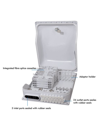 Scatola di Giunzione Fibra Ottica Max. 96 Fibre IP65 per Applicazioni FTTX con Serratura