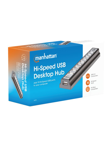 Hub USB 2.0 Hi-Speed 10 Porte da Tavolo con Alimentatore