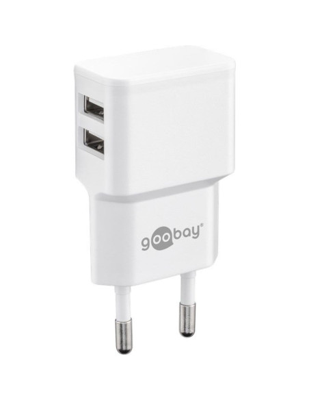 Caricatore da Muro 2 porte USB-A Slim Design 12W Bianco