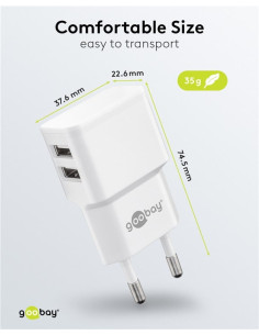 Caricatore da Muro 2 porte USB-A Slim Design 12W Bianco 2