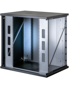 Armadio Rack 19'' a Muro 13U P 600mm L 800mm Porta Vetro Nero 2