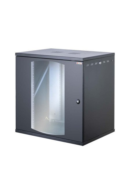 Armadio Rack 19'' a Muro 13U P 600mm L 800mm Porta Vetro Nero