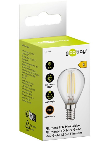 Lampadina Mini Globo E14 a Filamento Bianco Caldo 4W