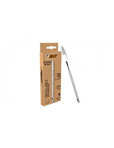 Penna bic metal nero con 2 refil