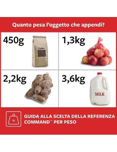 Command 16807 Gancio Classico Metallico, Resistente all'Acqua, Tenuta 0.5 kg, Rettangolare, Argento