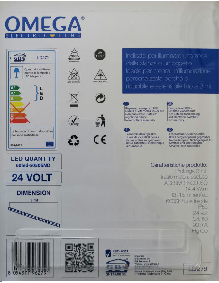 STRISCIA LED UTILIZZABILE PER PROLUNGA / 18 W / 30 PCS SMD5050 / RICAMBIO 3 MT