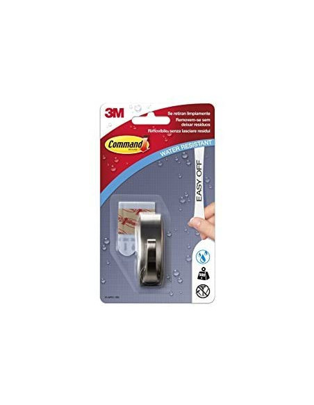 Command 16807 Gancio Classico Metallico, Resistente all'Acqua, Tenuta 0.5 kg, Rettangolare, Argento