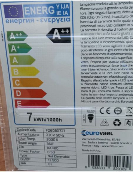 LAMPADA LED FILAMENTO GOCCIA A60 7W A++ E27