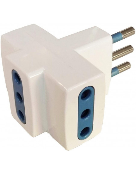 Poly Pool Adattatore Pluristandard PP0468 Bianco Con Spina E 3 Prese Bivalenti 16A Standard Tedesco E 10A Standard Italiano