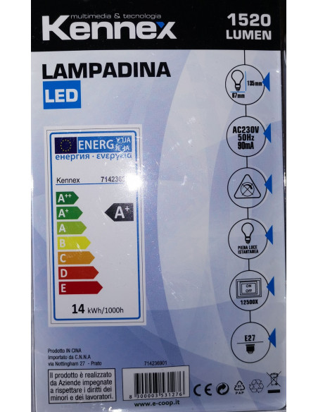 Lampadina LED 14W E27 ATTACCO GRANDE 2700k LUMEN LUCE CALDA