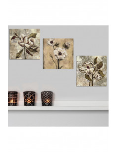 QUADRO DECORATIVO 3 PEZZI IN MDF FIORIGRIGIO, VERD
