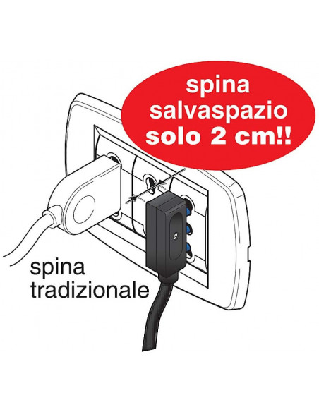 POLY POOL Spina Salvaspazio 10a 2p+T, 250 V, Uscita Cavo A 90*  Nero