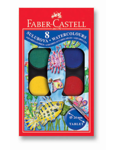 Faber-Castell onfezione acquerelli con 8 colori assortiti + pennello