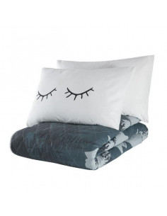 Parure Copripiumino Letto Matrimoniale Eyelash Bianco E Antracite 250x200 cm 2