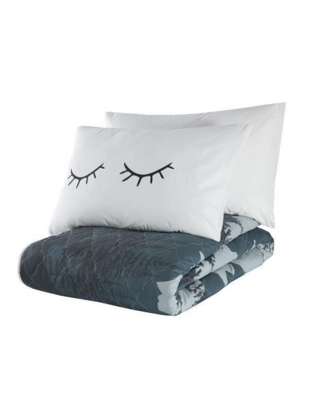 Parure Copripiumino Letto Matrimoniale Eyelash Bianco E Antracite 250x200 cm