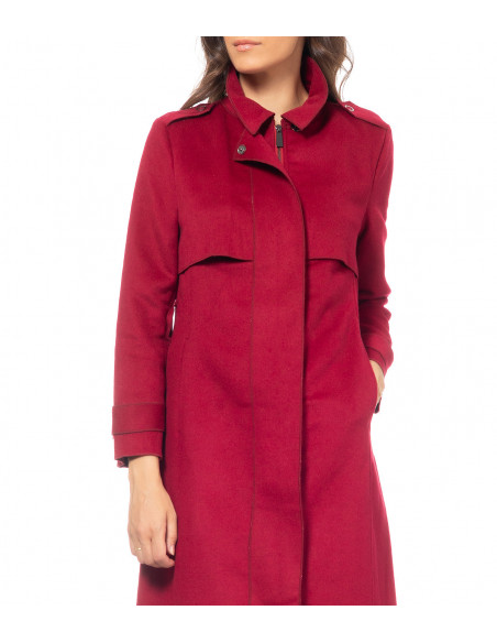 Divine Cappotto lungo in lana con patta bordeaux Taglia S