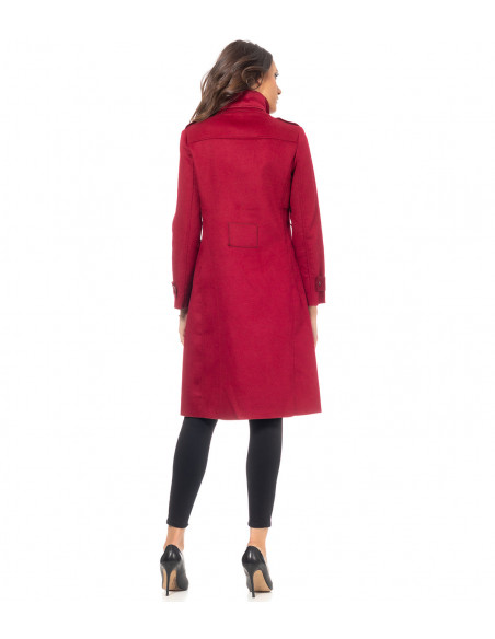 Divine Cappotto lungo in lana con patta bordeaux Taglia S