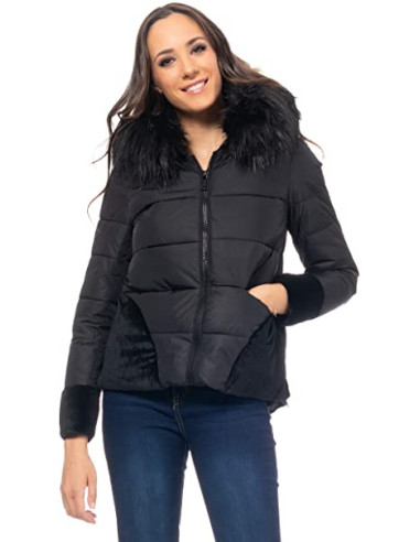 Divine Piumino Donna con cappuccio nero Taglia M