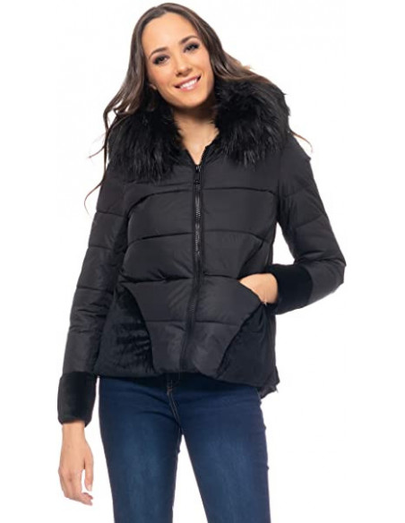 Divine Piumino Donna con cappuccio nero Taglia M
