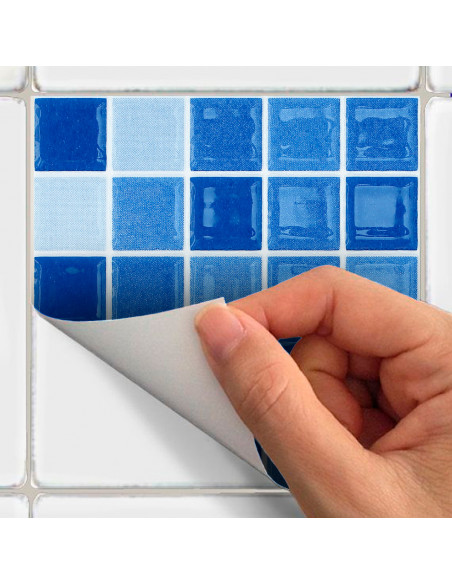 Ambiance Set di 9 adesivi murali  mosaici blu,15 x 15 cm A847