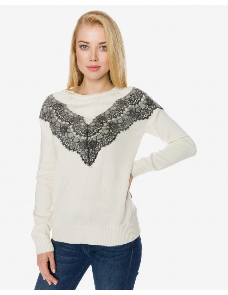 Desigual Maglione Donna con Pizzo Crema