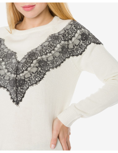 Desigual Maglione Donna con Pizzo Crema