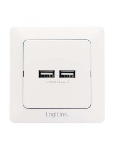 Logilink Presa a Muro 2 porte USB Bianco