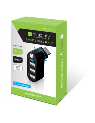 Techly Mini Hub Rotante con 3 Porte...