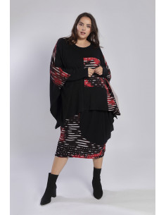 Pomme Rounge Completo Poncho/Gonna Donna Taglie Forti A828 Nero/Rosso