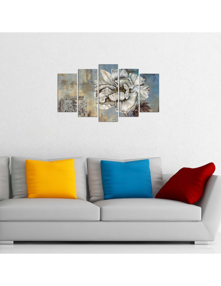 Pittura decorativa su MDF 5 pezzi Fiore Bianco 5PMX-044
