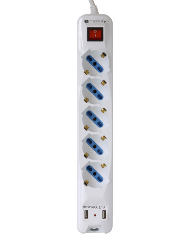 Multipresa 5 Posti Italiana Bipasso con 2 Prese USB
